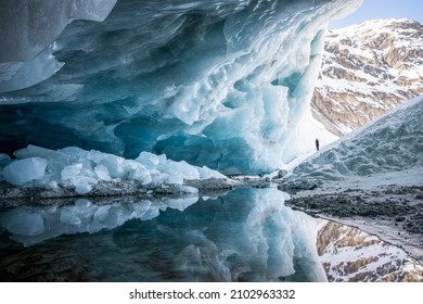 Ice cave exploration in Zinal glacier, Valais Switzerland