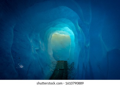 Ice cave inside the Rhone glacier in Switzerland