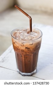 Ice Chocolate Drink In Decorated Tall Glass