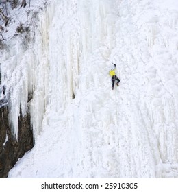 Ice Climbing At The By The Waterfall Montmorency Near Quebec City, Canada