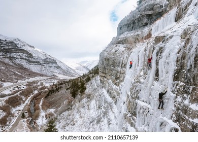 Ice Climbing In Provo Canyon, Utah, USA