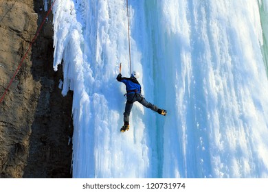 Ice Climbing The Waterfall.