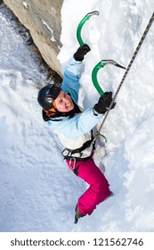 Ice Climbing The Waterfall.