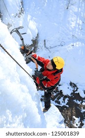 Ice Climbing The Waterfall.