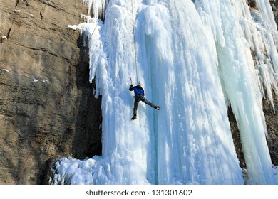 Ice Climbing The Waterfall.