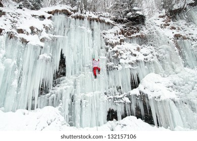 Ice Climbing The Waterfall.