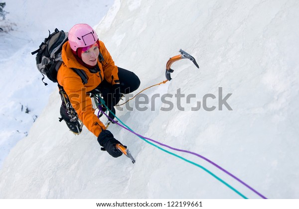 Ice climbing\
woman