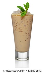 Ice Cocktail With Baileys In Highball Glass Isolated On White