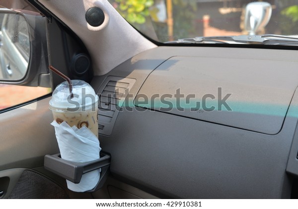 ice coffee in\
car