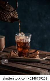 Ice Coffee Cold Mug Cappuccino Americano Cafe Pour Photography Cold Wood Dark Brown Morning Spill Into glass Serve  Teapot Pot Bar Table Drink Black Espresso Kettle Shake Fresh Tea Icetea Liquid 