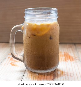 Ice Coffee In A Glass Mason Jar