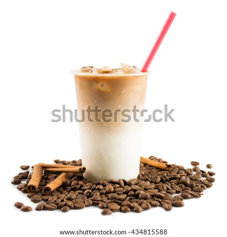 Ice coffee with milk isolated on white background