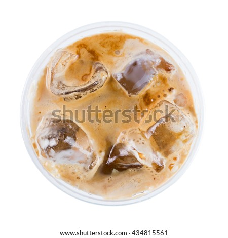 Ice coffee with milk top view isolated on white background