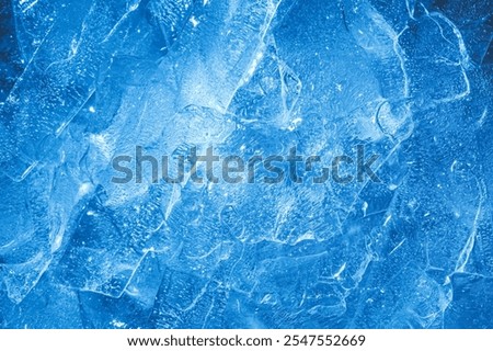 Ice cool texture surface backdrop. Cold and blue background. Frozen water.