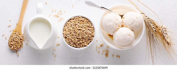 Ice Cream Alternative Oat Milk. Banner.