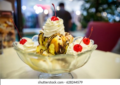 Ice Cream Big Bowl For Funny Time. Sweet And Cold Dessert For Summer.  