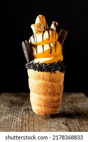 Ice cream in a chimney cake cone