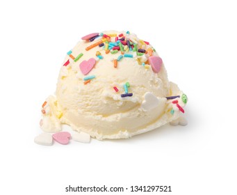 Ice Cream And Colorful Sprinkles Isolated On White Background