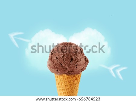 Ice cream cone of choclate flavor, with copy space to add text, I love ice cream concept