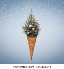 Ice Cream Cone With Chrismtas Tree