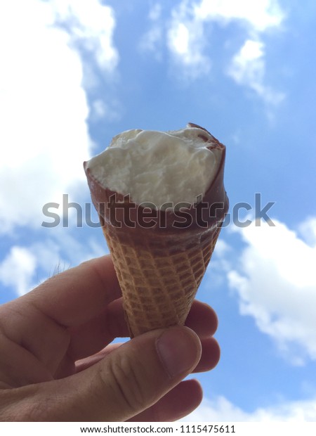 Ice Cream Cone Half Eaten Held Stock Photo Edit Now