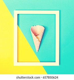 Ice Cream Cone On A Bright Split Color Background