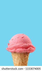 Ice cream cone vanilla and strawberry flavors on a blue background. - Shutterstock ID 1153074005