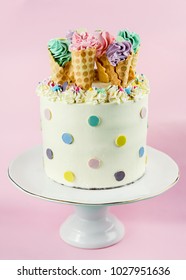 Ice Cream Cones Birthday Cake On A Pink Background