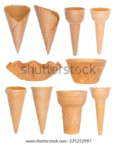 Ice cream cones collection isolated on white background