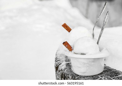 Ice Cream Cups With Snow Outdoors