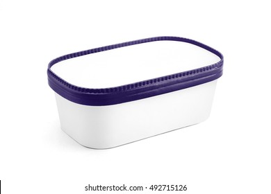 Ice Cream Dessert Paper Box With Blue Lid Isolated On White Background. Packaging Template Mockup Collection. With Clipping Path Included.