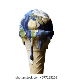 Ice Cream Earth Melts - Global Warming Concept