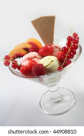 Ice cream with fruit and waffle