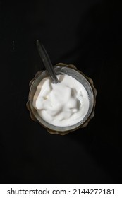 Ice Cream In Glass Bowl Overhead Shot

