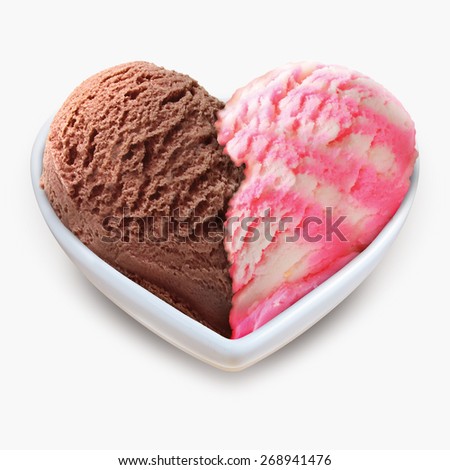 Ice cream heart shape in white bowl