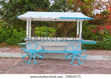 Ice cream hot dogs cart white blue in Caribbean island Isla Mujeres Mexico