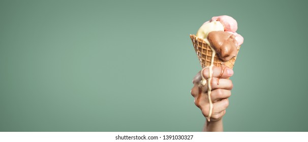 Ice Cream Melting In The Hand Panorama