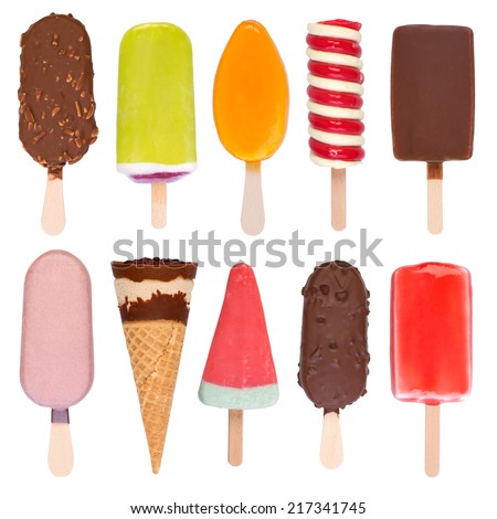 Ice cream and popsicles isolated on white background 