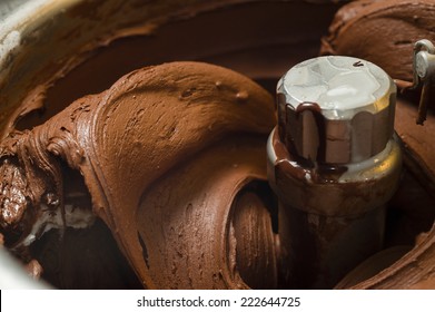 Ice cream preparation with different tools, ingredients, and machines