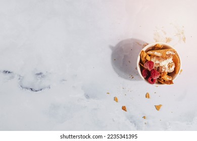 ice cream with raspberry wafer - Shutterstock ID 2235341395