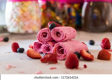 Ice Cream Rolls Display Decorated with Berries