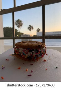 Ice Cream Sandwich With Sprinkles And Chocolate Chip Cookie