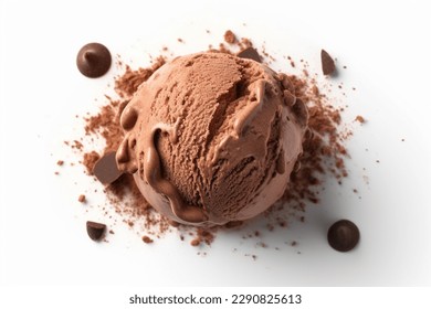 Ice cream scoop isolated on white background, top view image. Tasty chocolate desserts concept, closeup studio shot. Summer desserts, chocolate pralines. - Shutterstock ID 2290825613