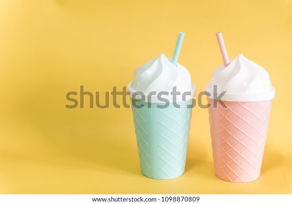 Ice Cream Shape Cups On Yellow Objects Stock Image 1098870809