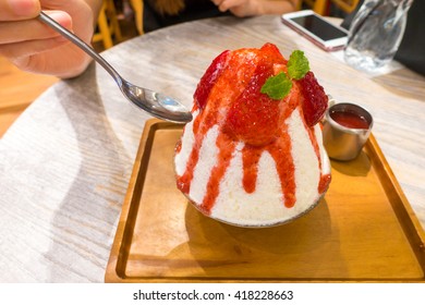 Ice Cream Snow Flakes With Fresh Strawberry