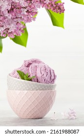 Ice Cream Sundae Bowl And Lilac Flowers