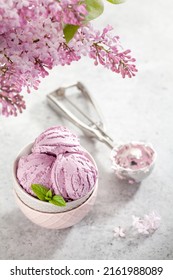 Ice Cream Sundae Bowl And Lilac Flowers