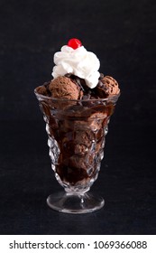 Ice Cream Sunday On A Dark Slate Counter