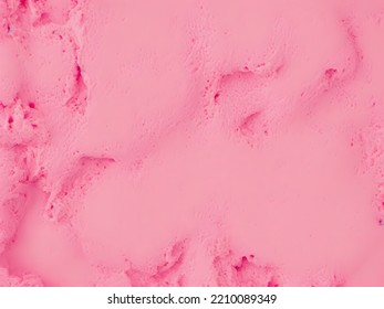 An Ice Cream Texture (inside A Large Bowl Or Tub), Overhead Shot, Strawberry Flavored. Intense Pink Color, Studio Lighting.
