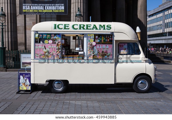 Ice\
cream truck in downtown Edinburgh, Scotland,\
UK.